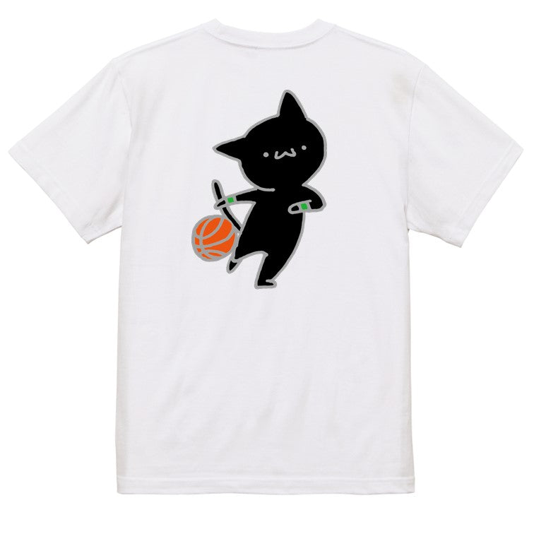 猫好きのための猫イラスト半袖Tシャツ【バスケットボールをする猫】おもしろTシャツ ネタTシャツ