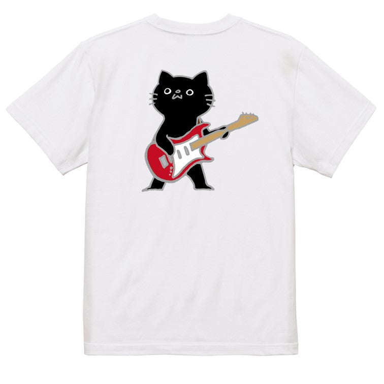 猫好きのための猫イラスト半袖Tシャツ【ギターを弾く猫】おもしろTシャツ ネタTシャツ