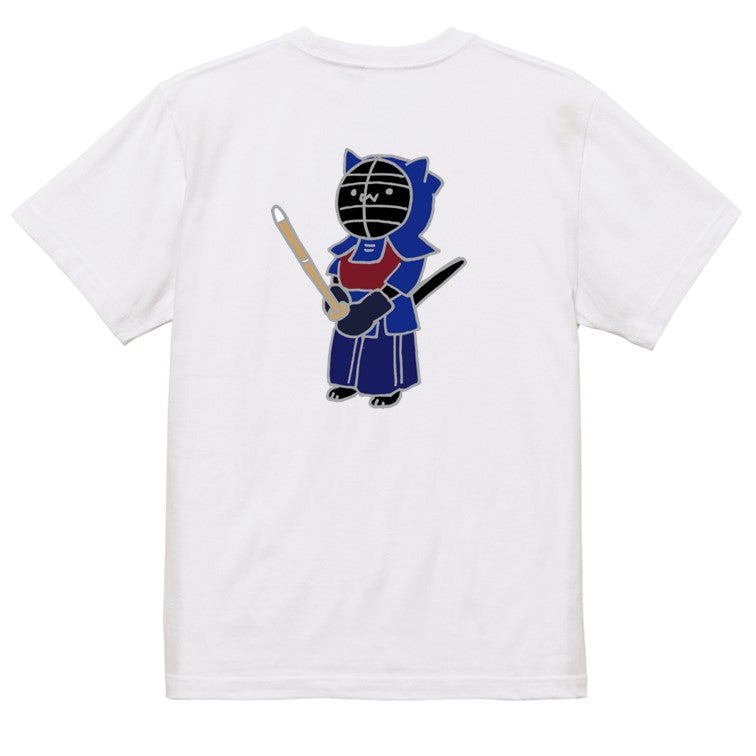 猫好きのための猫イラスト半袖Tシャツ【剣道をする猫】おもしろTシャツ ネタTシャツ