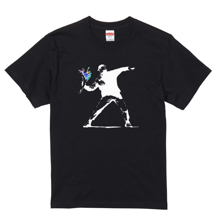 バンクシー半袖Tシャツ【花束を投げるテロリスト】おもしろTシャツ ネタTシャツ