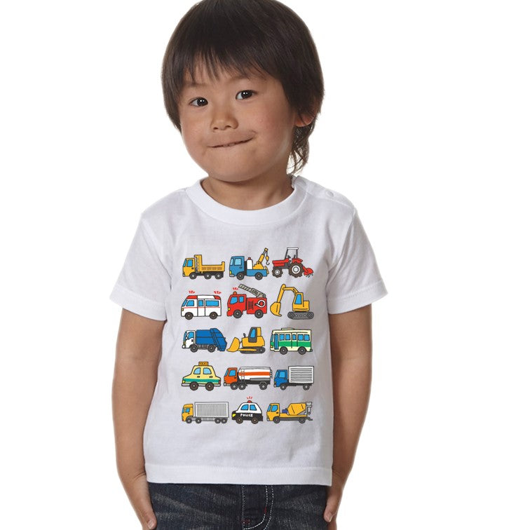 はたらくくるまのキッズ/ベビーTシャツ半袖Tシャツ【働く車図鑑】おもしろTシャツ ネタTシャツ