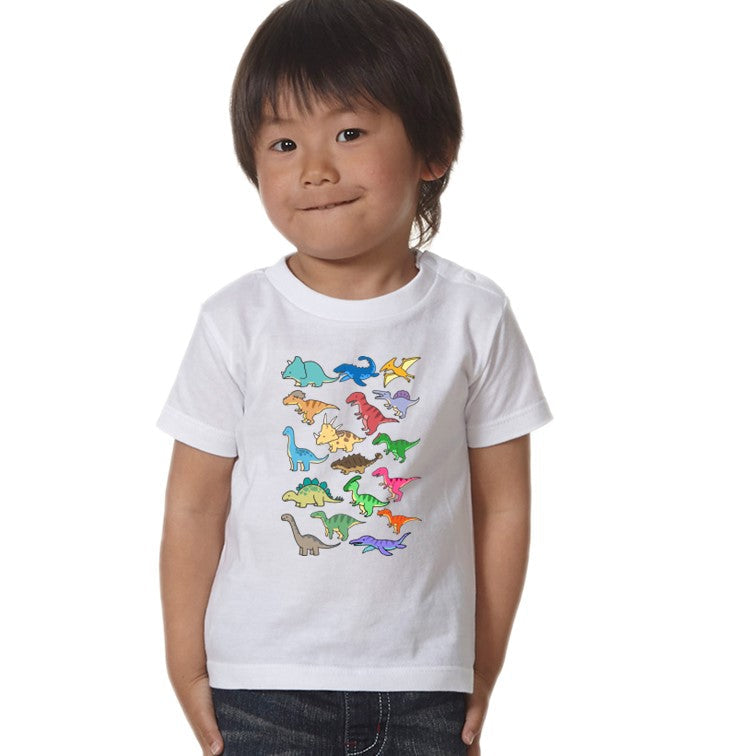 かわいい恐竜のキッズ/ベビーTシャツ半袖Tシャツ【恐竜図鑑】おもしろTシャツ ネタTシャツ