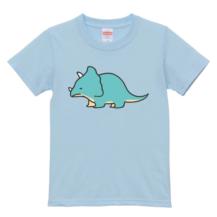 かわいい恐竜のキッズ/ベビーTシャツ半袖Tシャツ【トリケラトプス】おもしろTシャツ ネタTシャツ