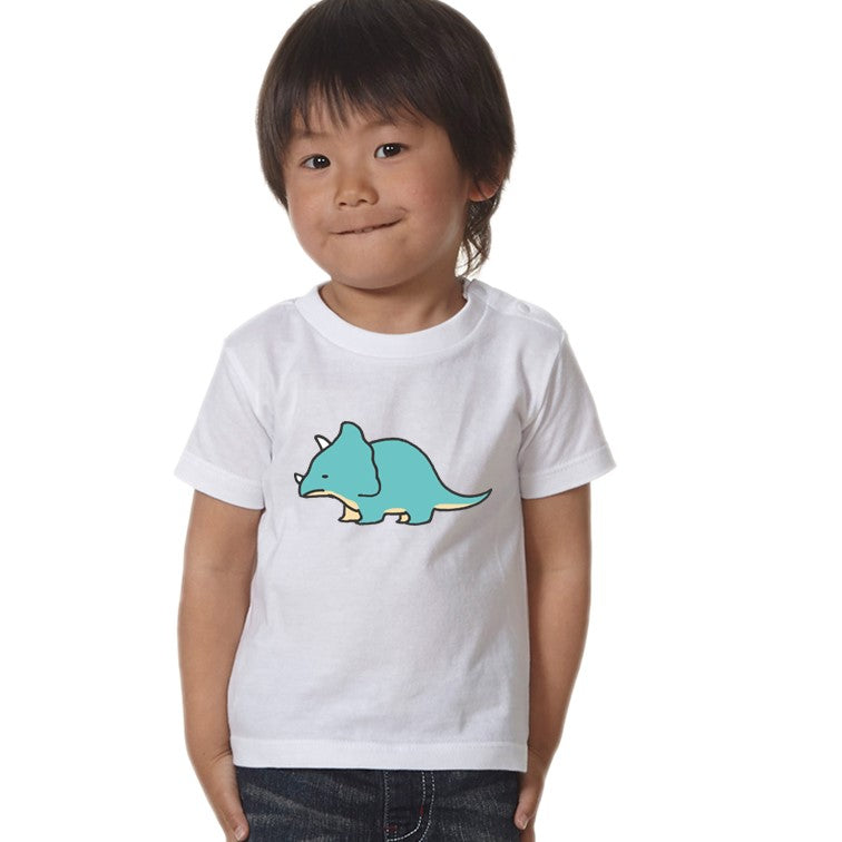 かわいい恐竜のキッズ/ベビーTシャツ半袖Tシャツ【トリケラトプス】おもしろTシャツ ネタTシャツ