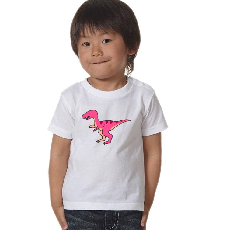 かわいい恐竜のキッズ/ベビーTシャツ半袖Tシャツ【ヴェロキラプトル】おもしろTシャツ ネタTシャツ