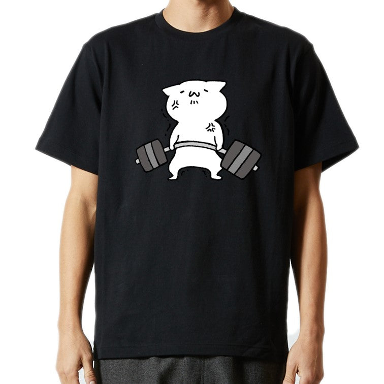 猫好きのための猫イラスト半袖Tシャツ【筋トレする猫】おもしろTシャツ ネタTシャツ