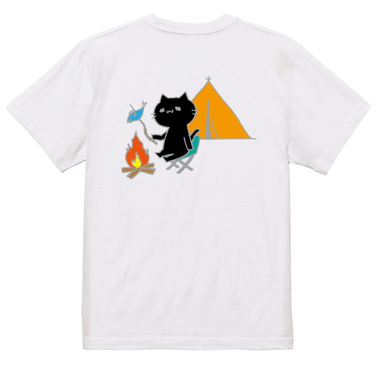 猫好きのための猫イラスト半袖Tシャツ【キャンプ猫】おもしろTシャツ ネタTシャツ