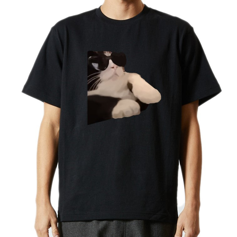 猫ミーム半袖Tシャツ【DJ猫】おもしろTシャツ ネタTシャツ