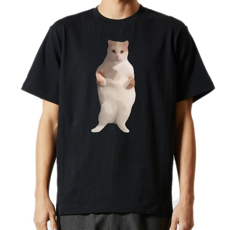 猫ミーム半袖Tシャツ【EDMを踊る猫】おもしろTシャツ ネタTシャツ