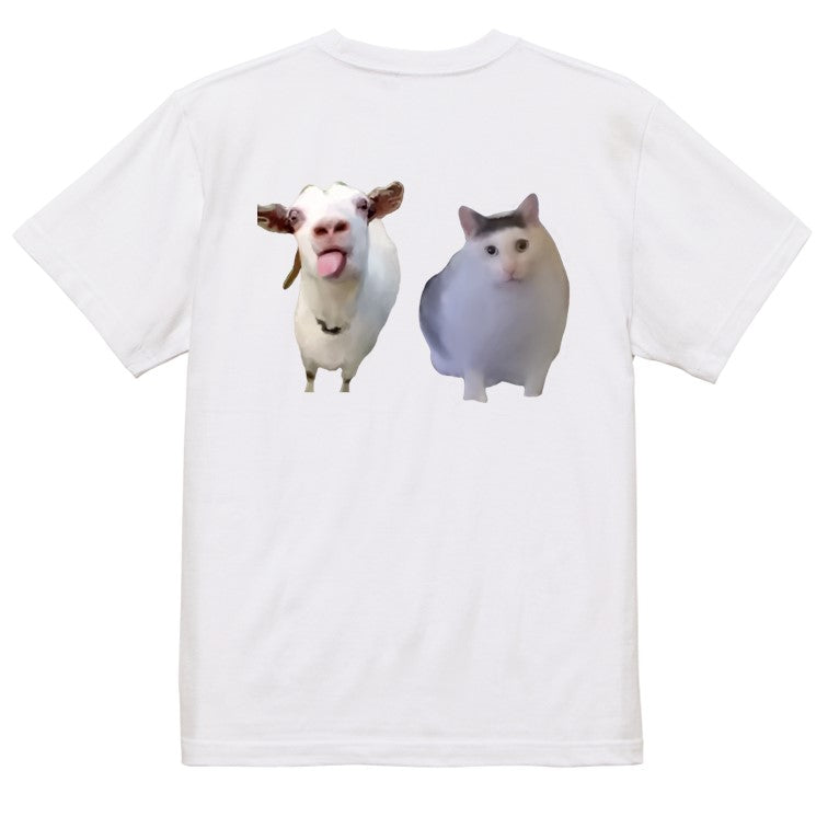 猫ミーム半袖Tシャツ【huhcat&うるさいヤギ】おもしろTシャツ ネタTシャツ