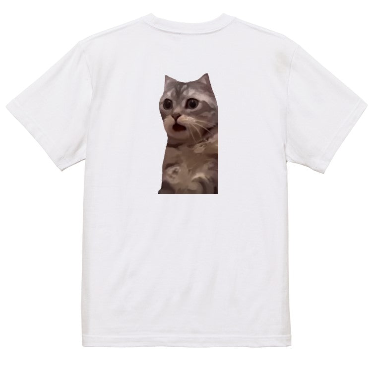 猫ミーム半袖Tシャツ【きょろきょろ猫】おもしろTシャツ ネタTシャツ