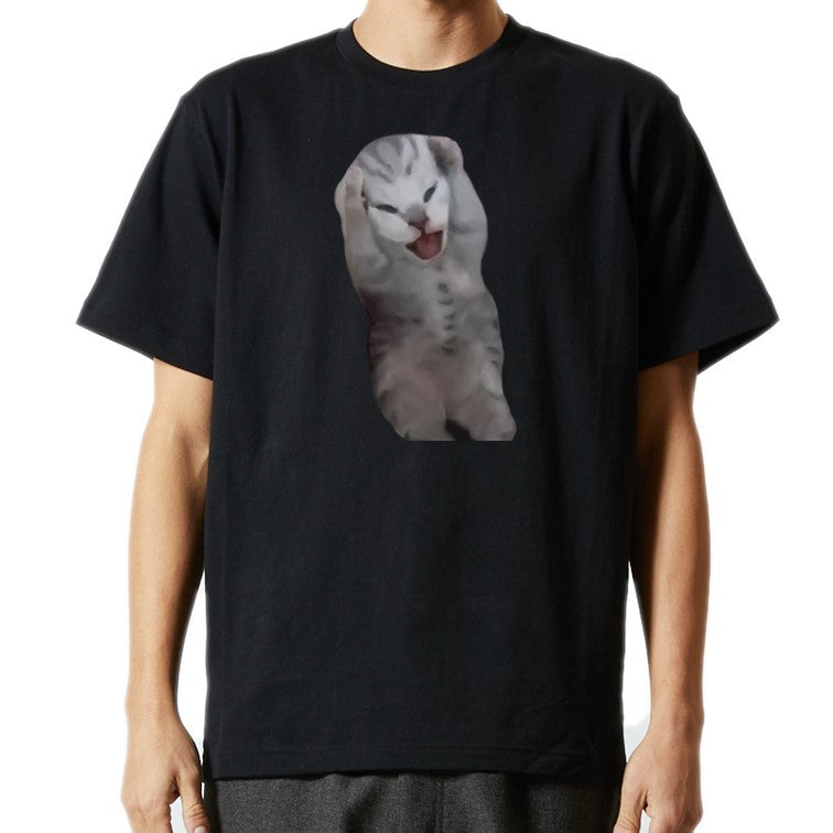 猫ミーム半袖Tシャツ【泣き叫ぶ子猫】おもしろTシャツ ネタTシャツ