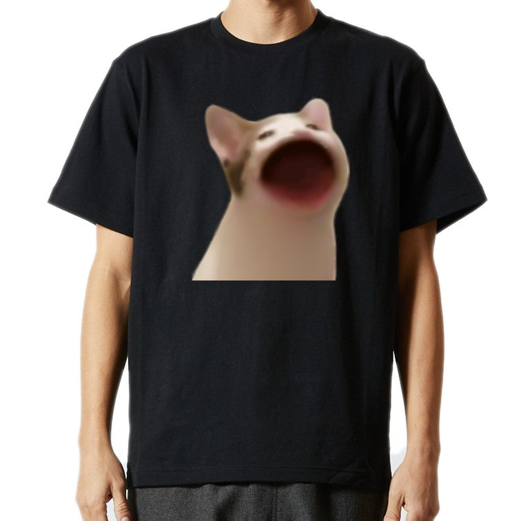 猫ミーム半袖Tシャツ【パクパク猫】おもしろTシャツ ネタTシャツ