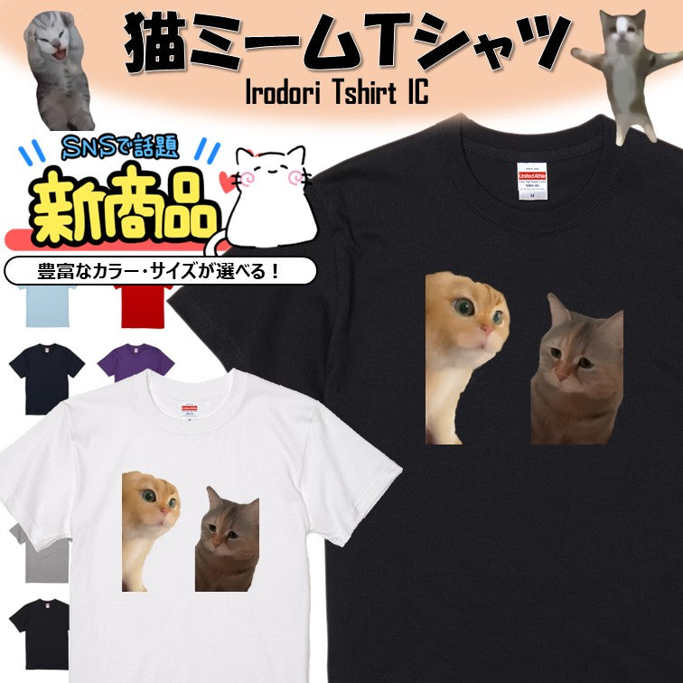 猫ミーム半袖Tシャツ【説教猫&説教される猫】おもしろTシャツ ネタTシャツ