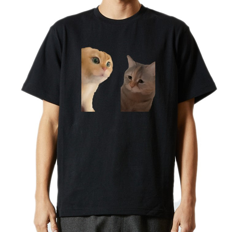 猫ミーム半袖Tシャツ【説教猫&説教される猫】おもしろTシャツ ネタTシャツ