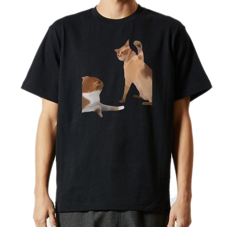 猫ミーム半袖Tシャツ【叩く猫&叩かれる猫】おもしろTシャツ ネタTシャツ