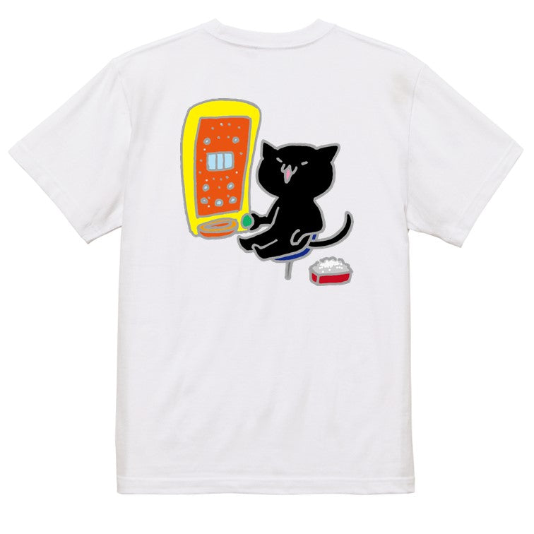 猫好きのための猫イラスト半袖Tシャツ【パチンコをするパチカス猫】おもしろTシャツ ネタTシャツ