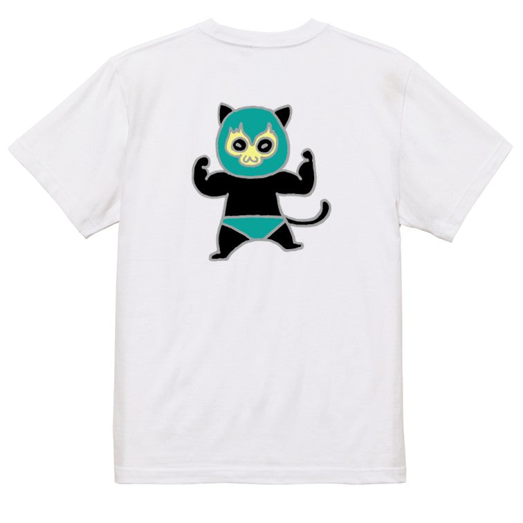 猫好きのための猫イラスト半袖Tシャツ【プロレス猫】おもしろTシャツ ネタTシャツ