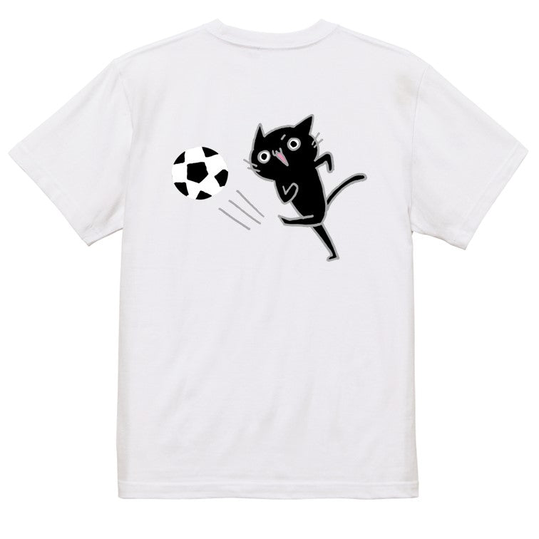 猫好きのための猫イラスト半袖Tシャツ【サッカー猫】おもしろTシャツ ネタTシャツ