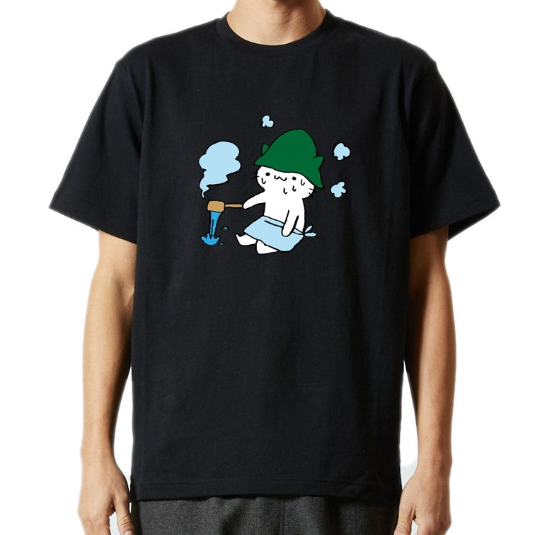 猫好きのための猫イラスト半袖Tシャツ【サウナでととのい猫】おもしろTシャツ ネタTシャツ