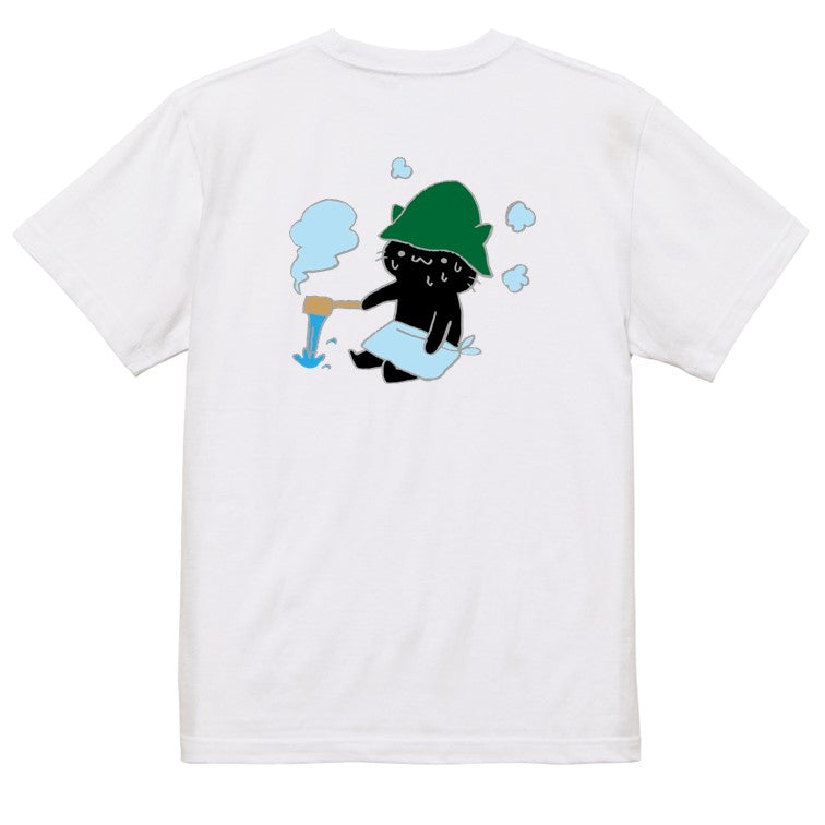 猫好きのための猫イラスト半袖Tシャツ【サウナでととのい猫】おもしろTシャツ ネタTシャツ