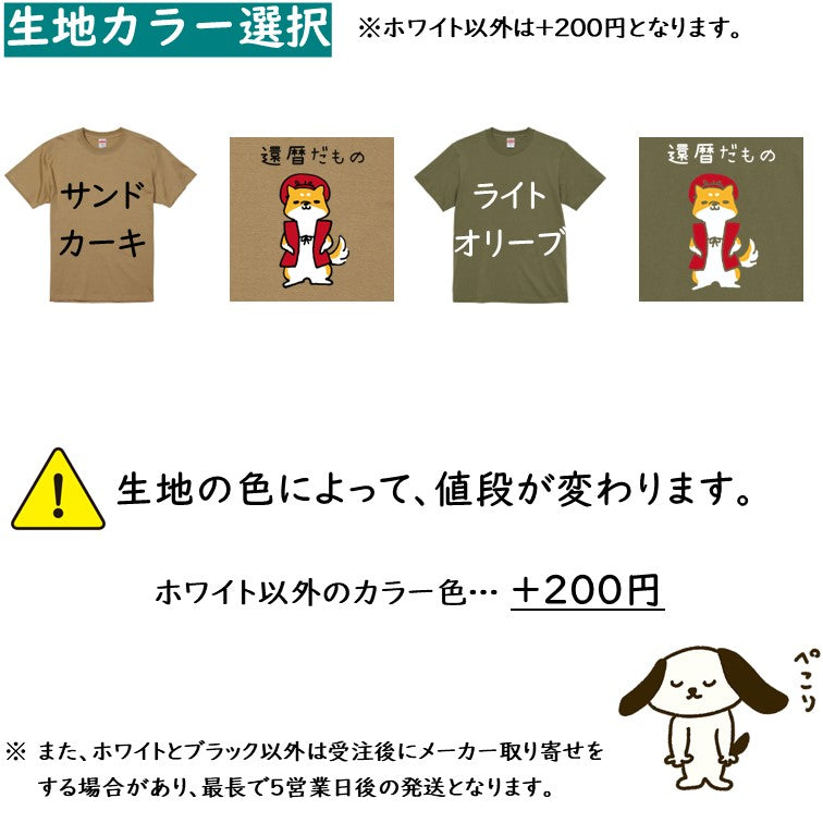 犬好きのための柴犬イラスト半袖Tシャツ【おもしろ柴犬Tシャツ 還暦だもの】おもしろTシャツ ネタTシャツ