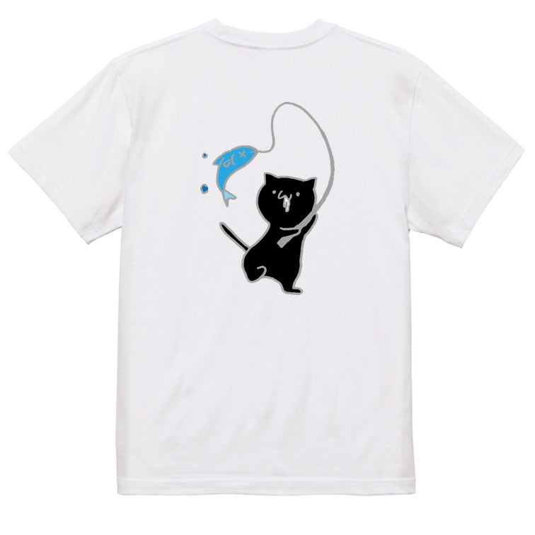猫好きのための猫イラスト半袖Tシャツ【釣りをする猫】おもしろTシャツ ネタTシャツ
