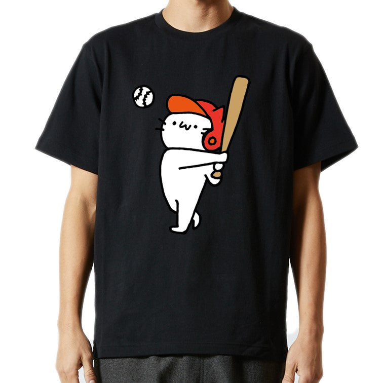 猫好きのための猫イラスト半袖Tシャツ【野球をする猫】おもしろTシャツ ネタTシャツ