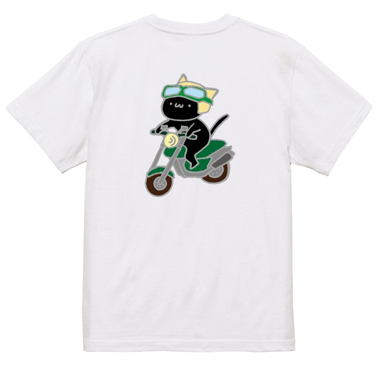 猫好きのための猫イラスト半袖Tシャツ【バイクを運転する猫】おもしろTシャツ　ネタTシャツ