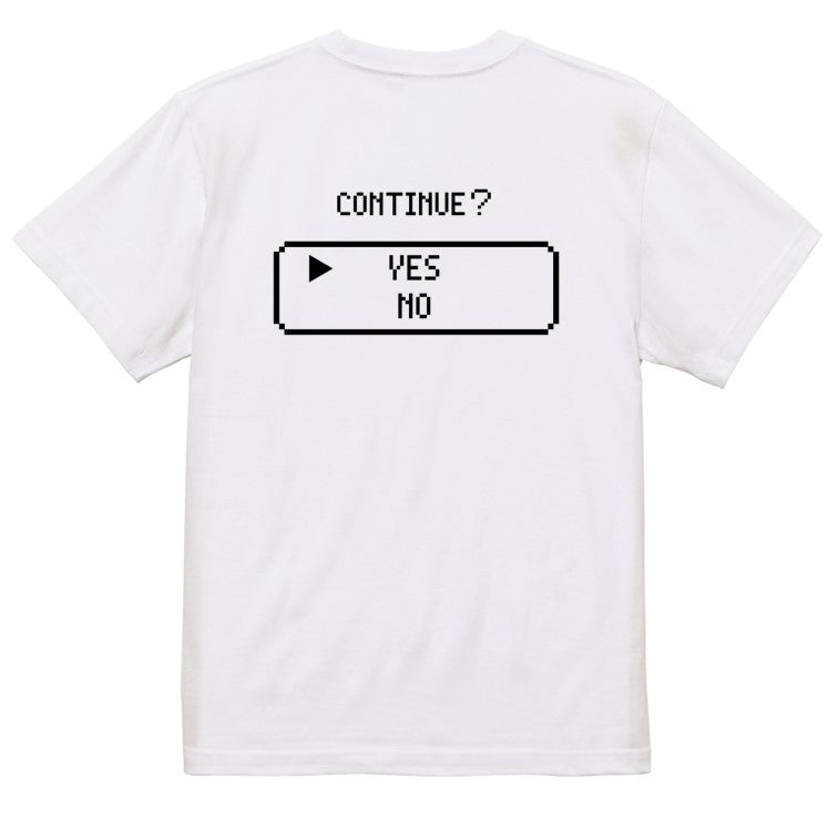 ファミコン風ゲーム系半袖Tシャツ【CONTINUE？YESNO】おもしろTシャツ　ネタTシャツ