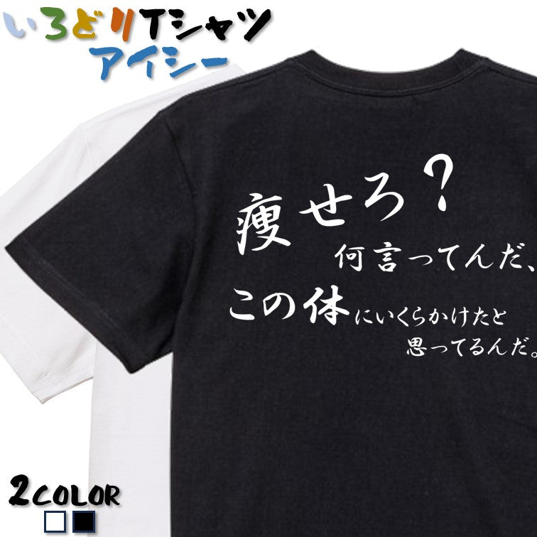 筆文字デブ系半袖Tシャツ【痩せろ？何言ってんだ。この体にいくらかけたと思ってるんだ(横)(筆文字)】おもしろTシャツ　ネタTシャツ