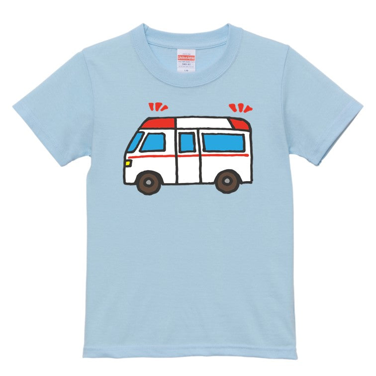 はたらくくるまのキッズ/ベビーTシャツ半袖Tシャツ【救急車】おもしろTシャツ　ネタTシャツ