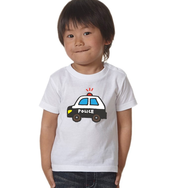 はたらくくるまのキッズ/ベビーTシャツ半袖Tシャツ【パトロールカー（パトカー）】おもしろTシャツ　ネタTシャツ