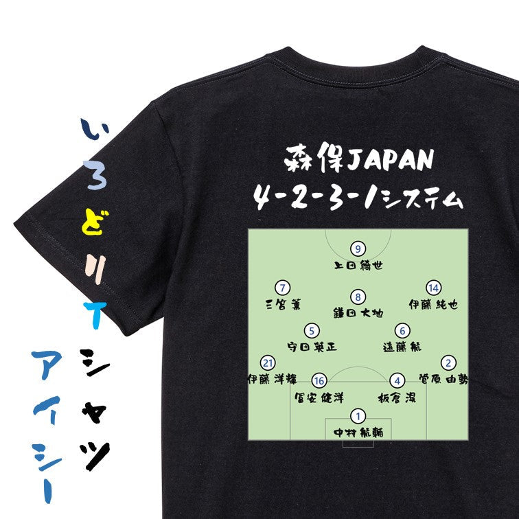 サッカー系半袖Tシャツ【森保JAPAN4-2-3-1システム】おもしろTシャツ　ネタTシャツ