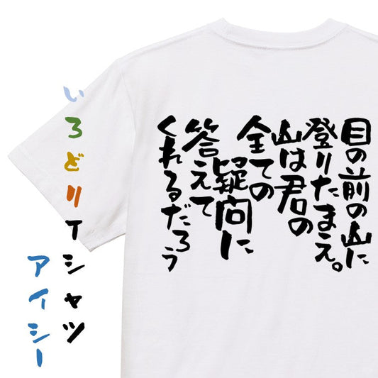 名言系半袖Tシャツ【目の前の山に登りたまえ。山は君の全ての疑問に答えてくれるだろう】おもしろTシャツ　ネタTシャツ