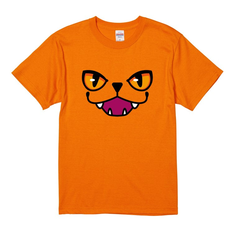 ハロウィンTシャツ半袖Tシャツ【ハロウィンねこフェイス開け口】おもしろTシャツ　ネタTシャツ