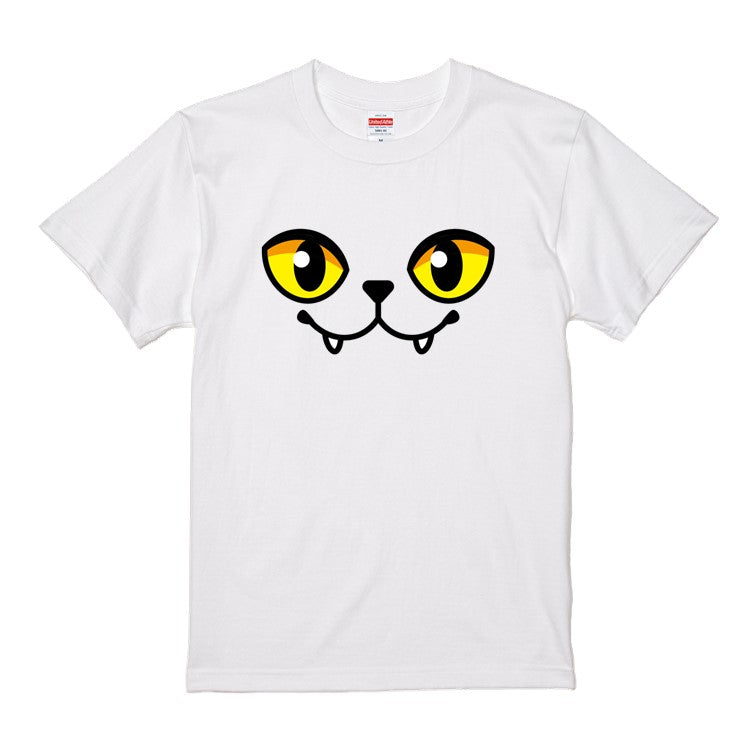 ハロウィンTシャツ半袖Tシャツ【ハロウィンねこフェイス閉じ口】おもしろTシャツ　ネタTシャツ