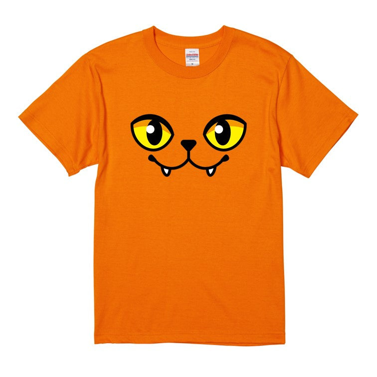 ハロウィンTシャツ半袖Tシャツ【ハロウィンねこフェイス閉じ口】おもしろTシャツ　ネタTシャツ