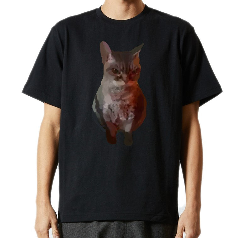 猫ミーム半袖Tシャツ【怪しむ猫】おもしろTシャツ　ネタTシャツ