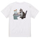 猫ミーム半袖Tシャツ【パソコンカタカタ猫】おもしろTシャツ　ネタTシャツ