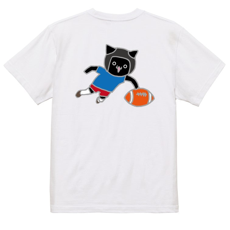 猫好きのための猫イラスト半袖Tシャツ【ラグビーをする猫】おもしろTシャツ　ネタTシャツ