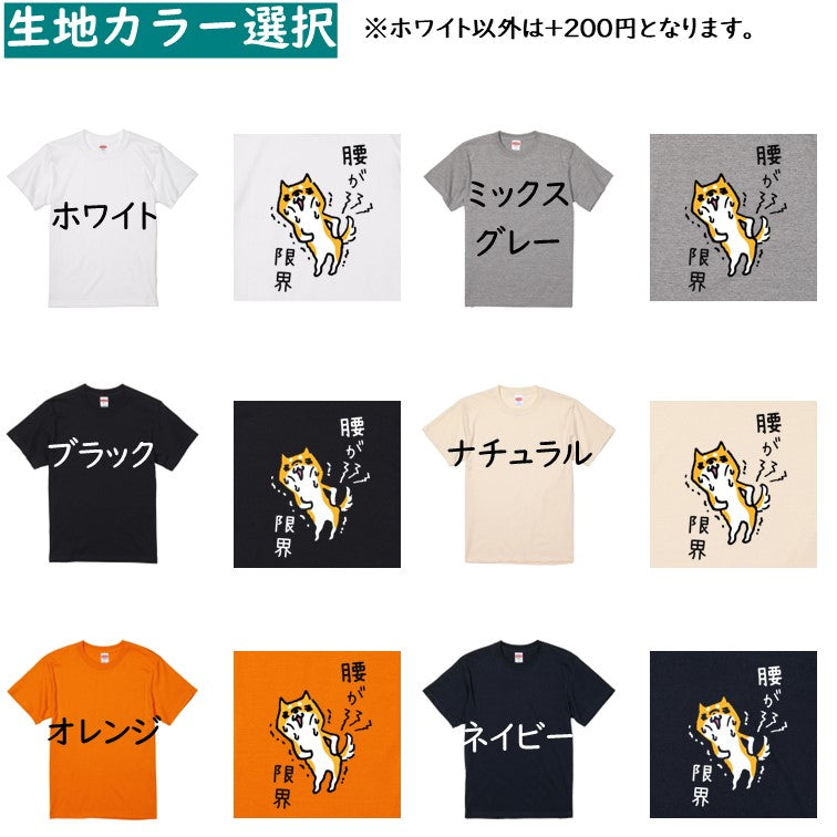 犬好きのための柴犬イラスト半袖Tシャツ【おもしろ柴犬Tシャツ 腰が限界】おもしろTシャツ　ネタTシャツ