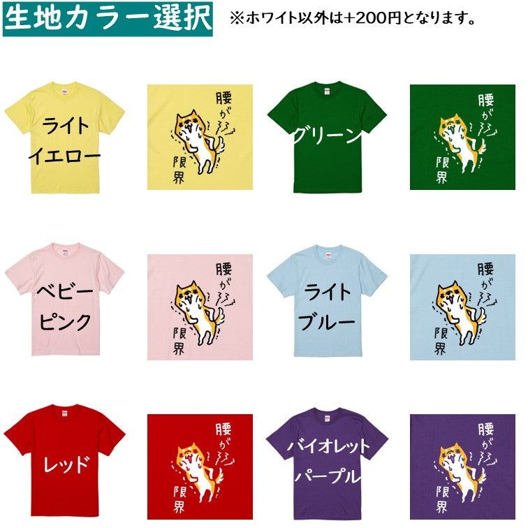 犬好きのための柴犬イラスト半袖Tシャツ【おもしろ柴犬Tシャツ 腰が限界】おもしろTシャツ　ネタTシャツ