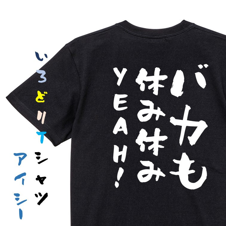 名言系半袖Tシャツ【バカも休み休みYEAH!】おもしろTシャツ　ネタTシャツ